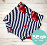 Red Roses on Navy Stripes Bummies